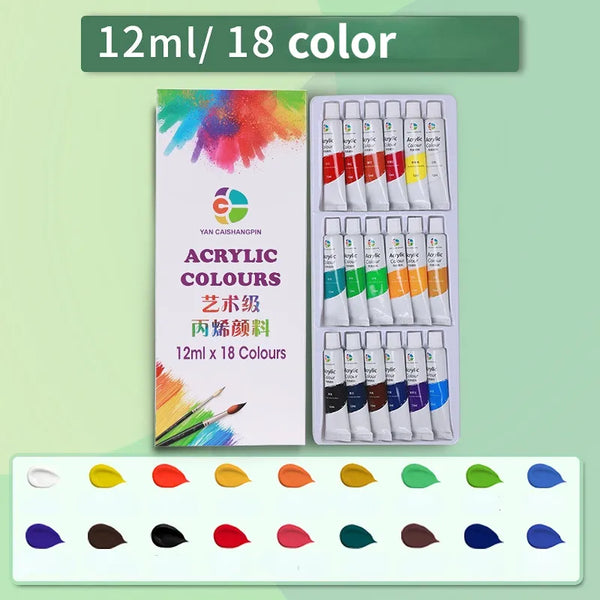 Professional 12/18/24/36 Colors Acrylic Paint Set 12ML Hand Painted Wall  Drawing craft Painting Pigment Set For Art Supplies