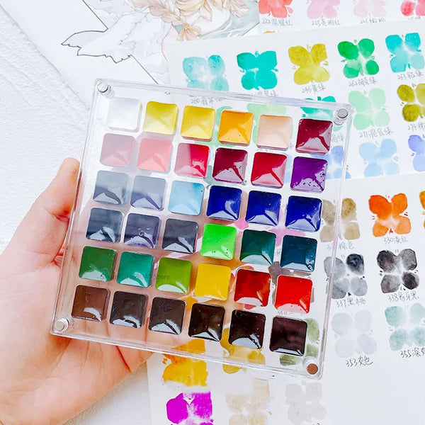 Empty Acrylic Watercolor Box Palette 24/36 Grid Portable Paint Tray  Dust-proof Magnetic Transparent Box