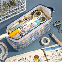 Angoo [A Class] Pen Case Pencil Bag Boat Shape Fresh Color Plaid Storage Pouch with Handle Organizer for Stationery School A6438
