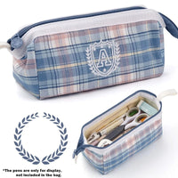 Angoo [A Class] Pen Case Pencil Bag Boat Shape Fresh Color Plaid Storage Pouch with Handle Organizer for Stationery School A6438
