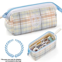 Angoo [A Class] Pen Case Pencil Bag Boat Shape Fresh Color Plaid Storage Pouch with Handle Organizer for Stationery School A6438