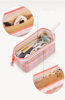 Angoo [A Class] Pen Case Pencil Bag Boat Shape Fresh Color Plaid Storage Pouch with Handle Organizer for Stationery School A6438