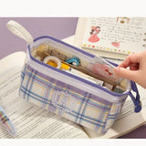 Angoo [A Class] Pen Case Pencil Bag Boat Shape Fresh Color Plaid Storage Pouch with Handle Organizer for Stationery School A6438