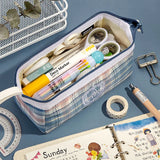 Angoo [A Class] Pen Case Pencil Bag Boat Shape Fresh Color Plaid Storage Pouch with Handle Organizer for Stationery School A6438