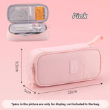 Angoo Big Things Pencil Case Pen Bag Simple Color Multi Layer Easy Handle Storage Pouch for Stationery Office School H7173
