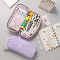 Angoo Big Things Pencil Case Pen Bag Simple Color Multi Layer Easy Handle Storage Pouch for Stationery Office School H7173