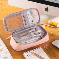 Angoo Big Things Pencil Case Pen Bag Simple Color Multi Layer Easy Handle Storage Pouch for Stationery Office School H7173