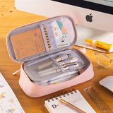 Angoo Big Things Pencil Case Pen Bag Simple Color Multi Layer Easy Handle Storage Pouch for Stationery Office School H7173