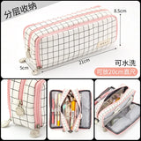 Angoo Cute Pencil Case Canvas for Girls Macaron Pencil Box Multilayer School Pouch Kawaii Pensil Case Pen Bag Storage Stationery