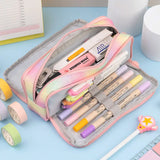 Angoo Cute Pencil Case Canvas for Girls Macaron Pencil Box Multilayer School Pouch Kawaii Pensil Case Pen Bag Storage Stationery