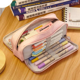 Angoo Cute Pencil Case Canvas for Girls Macaron Pencil Box Multilayer School Pouch Kawaii Pensil Case Pen Bag Storage Stationery