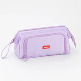 Angoo Cute Pencil Case Special Macaron Color Side Window Canvas Big Pencil Pouch Pen Box Storage Bag Student School Stationery