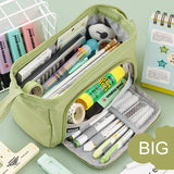 Angoo Cute Pencil Case Special Macaron Color Side Window Canvas Big Pencil Pouch Pen Box Storage Bag Student School Stationery