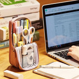 Angoo Normcore Pen Zak Etui Twee Layer Opvouwbare Stand Stof Telefoon Houder Opbergetui Voor Briefpapier Kantoor School A6171