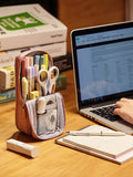 Angoo [Simple] Pen Bag Pencil Case, White Color Youth Dream Canvas Pens Phone Holder Storage Pouch for Stationery School A6171