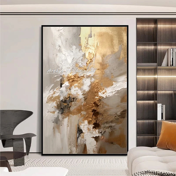 Arthyx Handpainted Texture Abstract Gold Oil Painting On Canvas Large Posters Modern Wall Art Picture For Living Room Home Decor