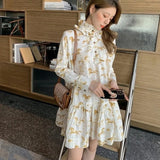 AOOKDRESS Autumn 2022 New Loose O-Neck Print Womens Dress Elegant Korean Style Concise Office Lady Vintage Fashion Casual Dress Female