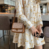 AOOKDRESS Autumn 2022 New Loose O-Neck Print Womens Dress Elegant Korean Style Concise Office Lady Vintage Fashion Casual Dress Female