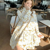AOOKDRESS Autumn 2022 New Loose O-Neck Print Womens Dress Elegant Korean Style Concise Office Lady Vintage Fashion Casual Dress Female