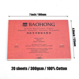 BAOHONG Artist Watercolor Paper Pad 300G 100% Pure Cotton 20 Sheets Natural White Gouache Watercolor Sketch Papers Art Supplies