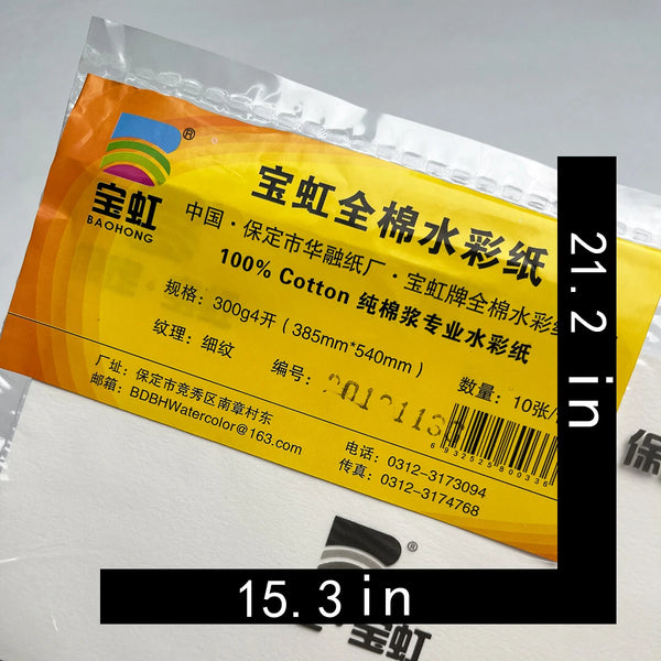 BaoHong Academy Watercolor Paper 300g Cotton 100% Colorful Lead Sketching Acrylic Pen Light Color 10 Sheet Bag 385*540mm  4K