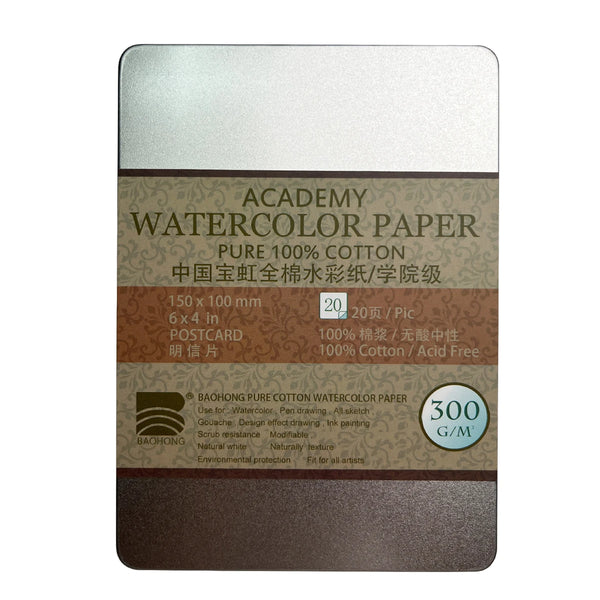 BaoHong Academy Watercolor Paper 300g Cotton 100% postcard Iron box Colorful Lead Sketching Acrylic Pen Light Color 100*150mm