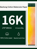 Baohong 100% Cotton Artist Watercolor Drawing Paper 20 Sheetes 32K 16K Water Color Paper Acuarela Art Student School Supplies