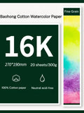 Baohong 100% Cotton Artist Watercolor Drawing Paper 20 Sheetes 32K 16K Water Color Paper Acuarela Art Student School Supplies