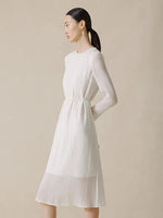 Birdtree 10MM 100%Real Silk Elegant Dresses Women Irregular Stripe Long Sleeve Simple OL Party Dress 2024 Spring Summer D3D768QM