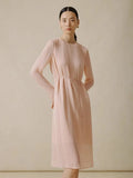 Birdtree 10MM 100%Real Silk Elegant Dresses Women Irregular Stripe Long Sleeve Simple OL Party Dress 2024 Spring Summer D3D768QM