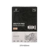 Bloco de desenho para Sketchbook Profissional, Papel Sem Ácido, Ideal para Mídia Seca, Perfeito para Iniciantes, A3, A4, A5, 24 Folhas, 160gsm