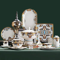 AOOKMIYA Bone China Tableware Set Combination Bowl Plate Light Luxury Embossed Gold Plate Set