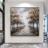 Brown Canvas Forest Abstract Hand Painted Oil Painting Large Size Picture Wall Art Cuadros Home Room Decor