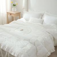 CHAUSUB Korean Style Comforter Sets whit Pillowcase 3PCS Luxury Winter Cotton Quilts Flounces and Lace Decor Bedding Queen Size
