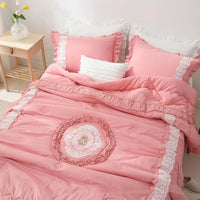 CHAUSUB Korean Style Comforter Sets whit Pillowcase 3PCS Luxury Winter Cotton Quilts Flounces and Lace Decor Bedding Queen Size