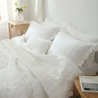 CHAUSUB Korean Style Comforter Sets whit Pillowcase 3PCS Luxury Winter Cotton Quilts Flounces and Lace Decor Bedding Queen Size