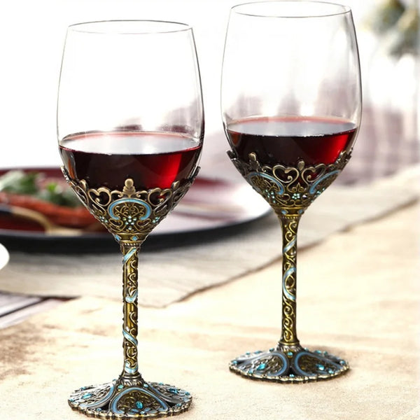 European enamel red wine glass cup Gold Retro goblet Lead-free