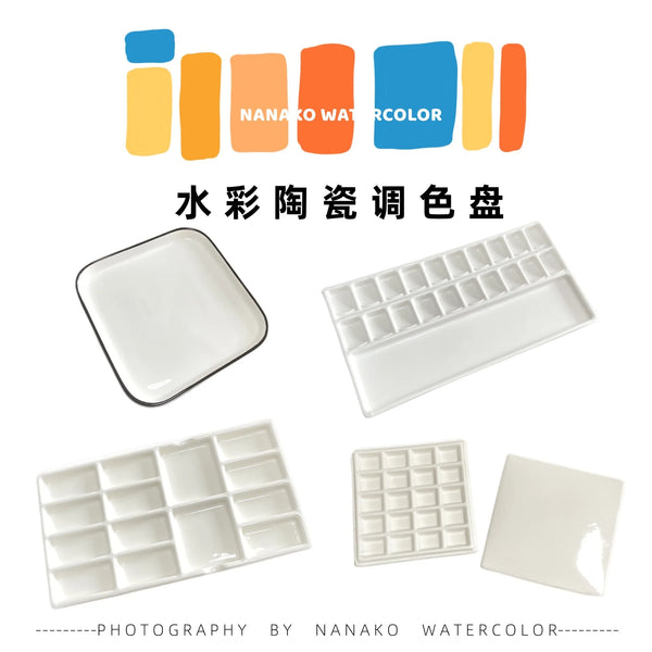 AOOKMIYA Ceramic Palette Watercolor Oil Painting Chinese Painting Pigment White Porcelain Rectangular Three-Grid Plate Rose Palette