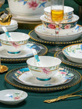 AOOKMIYA Chinese Bone China Tableware 6/10 Person Tableware Set Ceramic Dishes Household High-grade Rice Bowls and Chopsticks Plates.