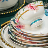AOOKMIYA Chinese Bone China Tableware 6/10 Person Tableware Set Ceramic Dishes Household High-grade Rice Bowls and Chopsticks Plates.