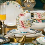 AOOKMIYA Chinese Bone China Tableware 6/10 Person Tableware Set Ceramic Dishes Household High-grade Rice Bowls and Chopsticks Plates.
