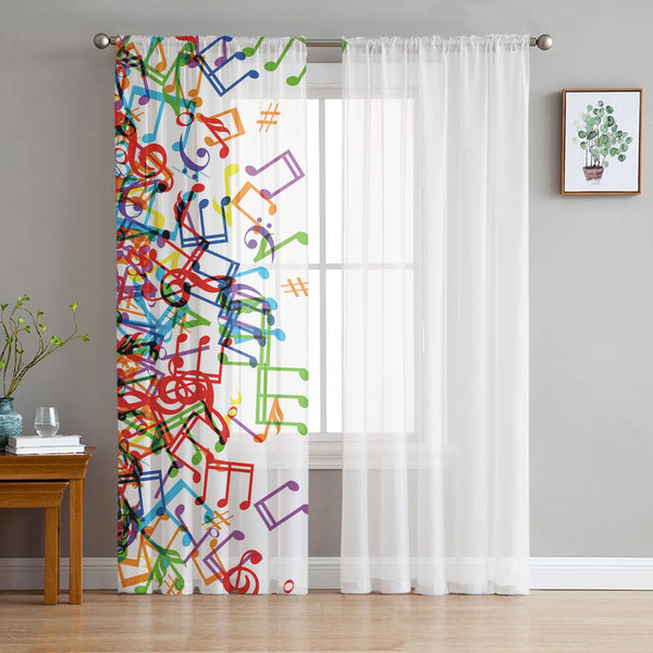 Colored Notes Sheer Curtains for Living Room Voile Tulle Curtain for Bedroom Kitchen Home Decor Panel