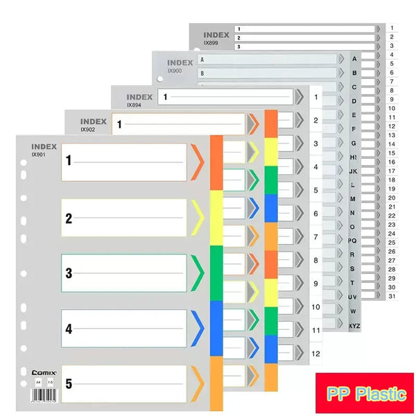 Colorful A4 File Separators Archivador A4 Binder Spacers PP Plastic Binder Dividers For A4 Binder Folder 2/3/4 Rings Binder Tab