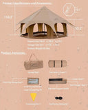 Cotton Canvas Tent Bell - Yurts Breathable and Windproof Glamping for 6/8/10Person Family Camping Imported