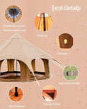 Cotton Canvas Tent Bell - Yurts Breathable and Windproof Glamping for 6/8/10Person Family Camping Imported