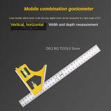 DELI 12 inch 300mm Adjustable Combination Square Angle Ruler 45 / 90 Degree with Bubble Level Multi-functional Measuring Tools