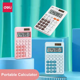 DELI Portable Calculator for Home Office Financial Accounting Calculators Solar Battery Power Calculating Machine Stationery