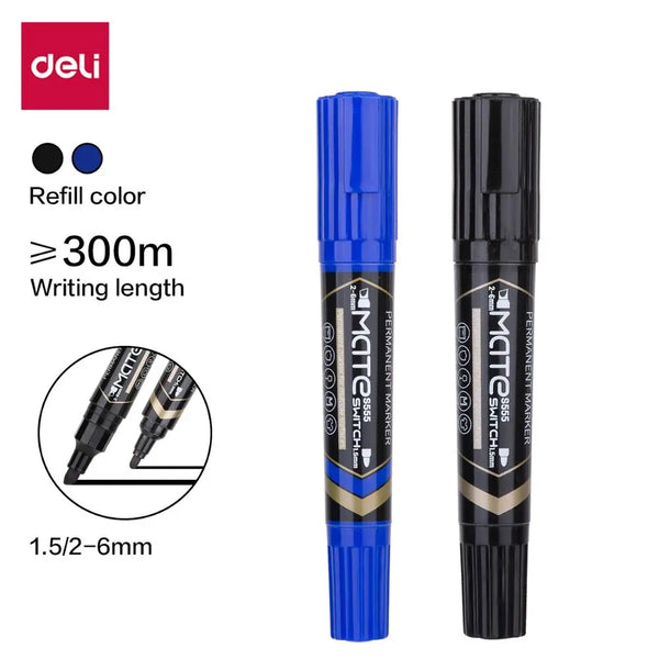 DELI Water Proof Permanent Marker 2pcs/Lot Bullet Tip 1.5mm Chisel tip 1-6mm ES555 Office supplies Dual tips Permanent markers