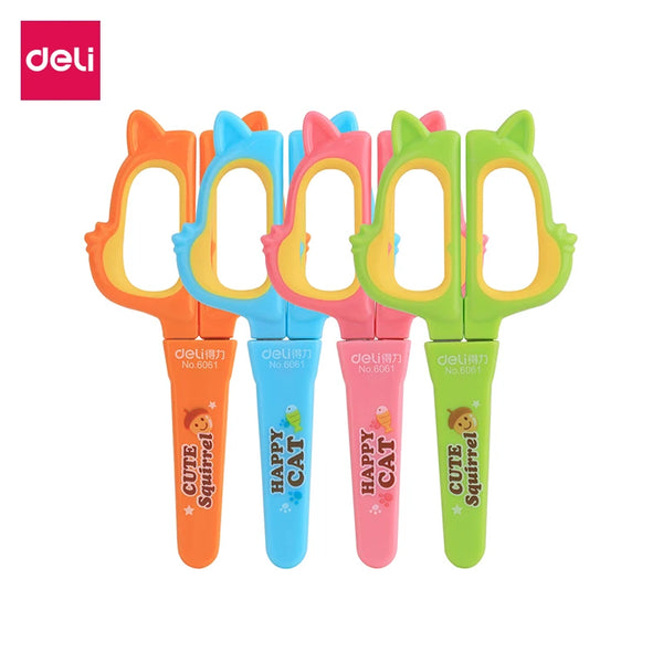 Deli 1 PC Scissors With Cap Random Color Cartoon Animals Kawaii For Kids DIY 6061