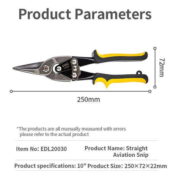 Deli Multifunctional Metal Sheet Cutting Scissor Aviation Snip Straight  Cutter Scissor Industrial Professional Hand Tool